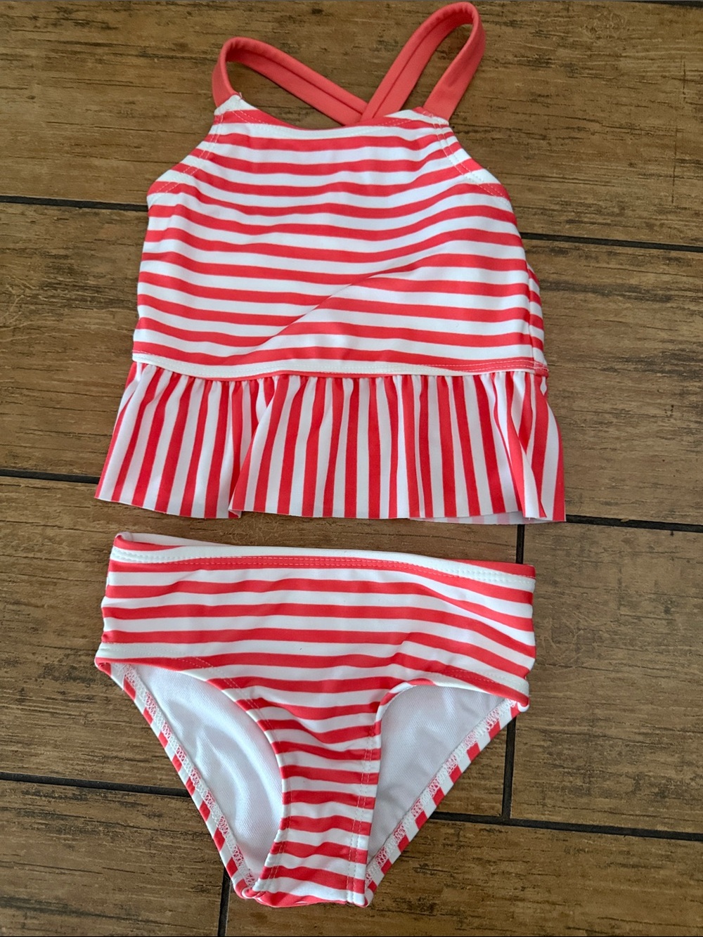 18m coral & White Striped Two-Piece Swim Set